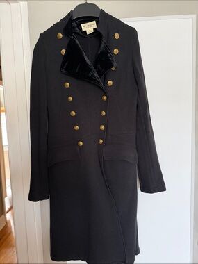 Ralph Lauren Black Double-Breasted Velvet-Trim Military Coat